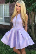 Robe de bal A-Line en satin lilas avec poches, longueur mi-cuisse, modèle PD271