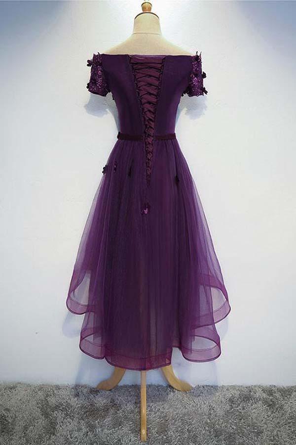 Robe de bal asymétrique mignonne violette à ligne A pour le retour à la maison PD202