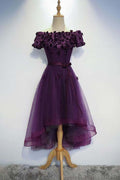 Robe de bal asymétrique mignonne violette à ligne A pour le retour à la maison PD202