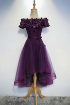 Robe de bal asymétrique mignonne violette à ligne A pour le retour à la maison PD202