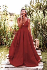 A Line Deep V Neck Backless Sweep Train Yellow Prom Dress PSK144