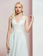 Vestido de noite em linha A, costas abertas, festa de casamento, aniversário, comprimento até ao chão, sem mangas, decote em V, chiffon com aplicações