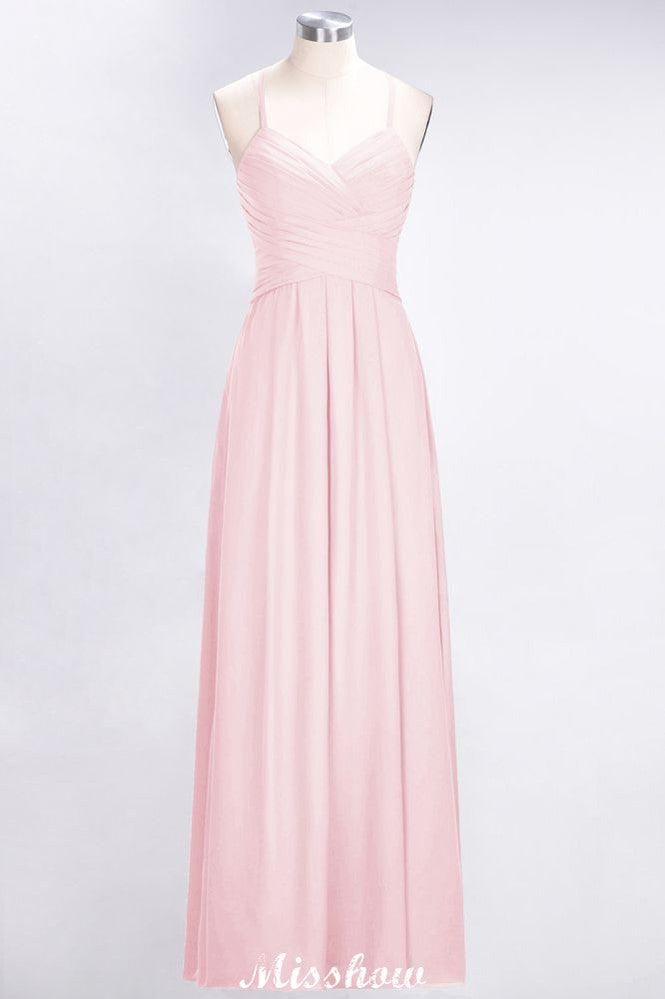 A-Line Halter V-Neck Sleeveless Bridesmaid Dress Ruffles Evening Swing Dress