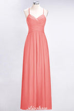 A-Line Halter V-Neck Sleeveless Bridesmaid Dress Ruffles Evening Swing Dress