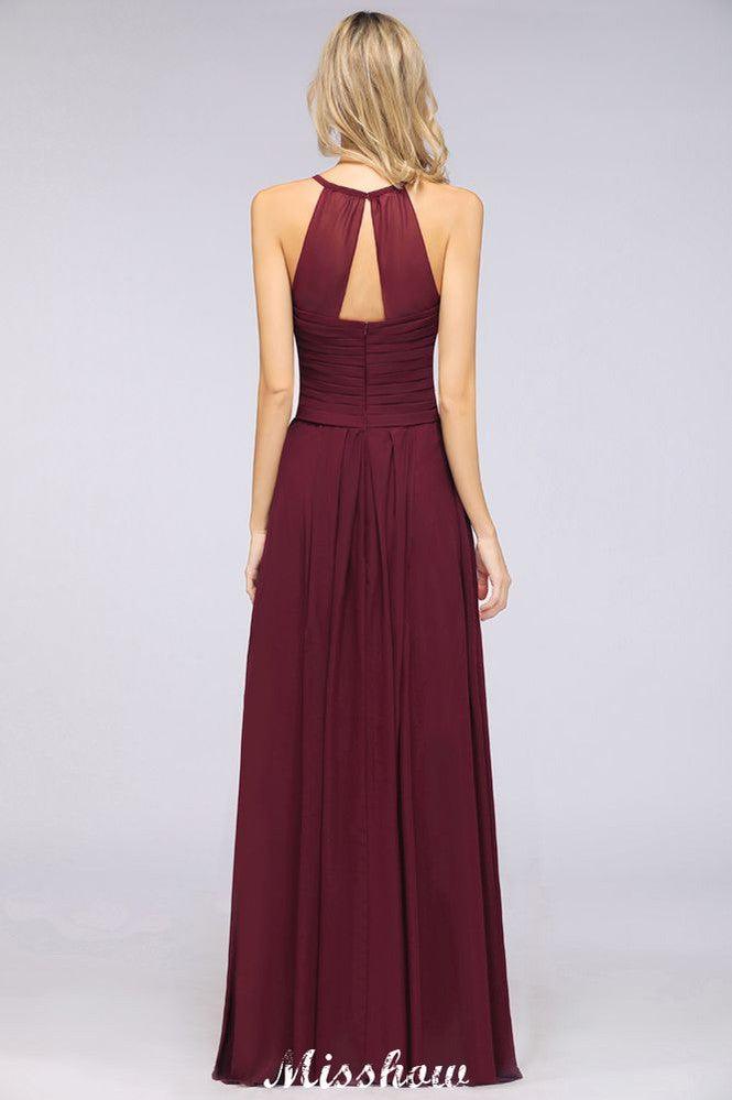 A-Line Halter V-Neck Sleeveless Bridesmaid Dress Ruffles Evening Swing Dress