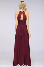 A-Line Halter V-Neck Sleeveless Bridesmaid Dress Ruffles Evening Swing Dress