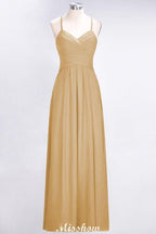 A-Line Halter V-Neck Sleeveless Bridesmaid Dress Ruffles Evening Swing Dress