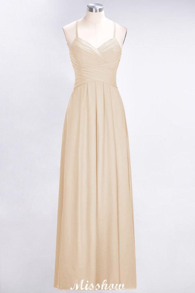 A-Line Halter V-Neck Sleeveless Bridesmaid Dress Ruffles Evening Swing Dress