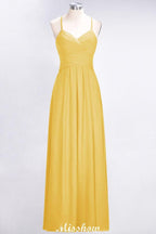 A-Line Halter V-Neck Sleeveless Bridesmaid Dress Ruffles Evening Swing Dress
