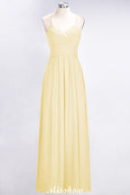A-Line Halter V-Neck Sleeveless Bridesmaid Dress Ruffles Evening Swing Dress