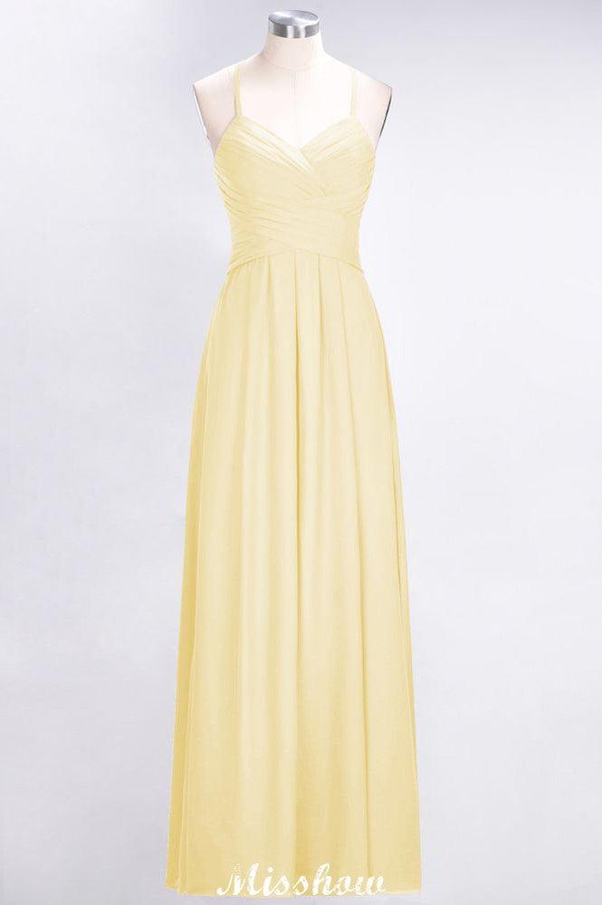 A-Line Halter V-Neck Sleeveless Bridesmaid Dress Ruffles Evening Swing Dress