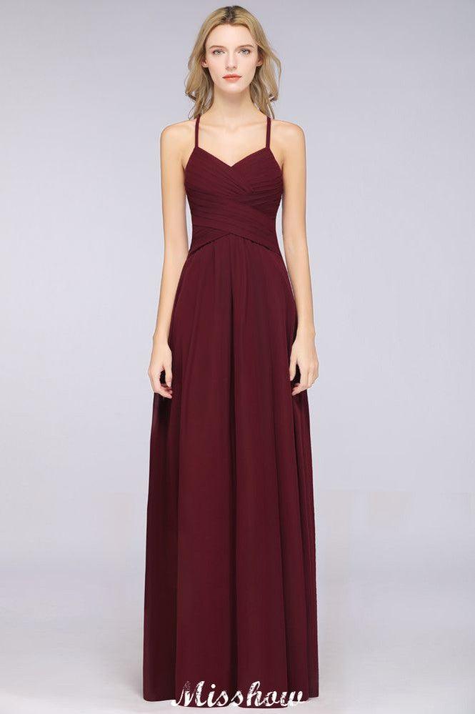 A-Line Halter V-Neck Sleeveless Bridesmaid Dress Ruffles Evening Swing Dress