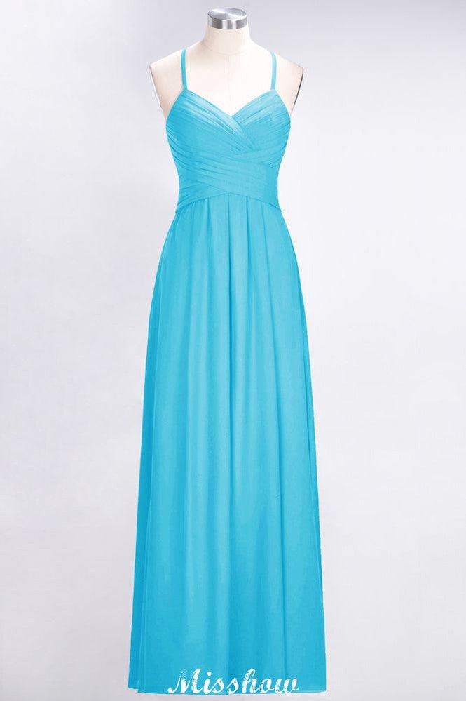 A-Line Halter V-Neck Sleeveless Bridesmaid Dress Ruffles Evening Swing Dress