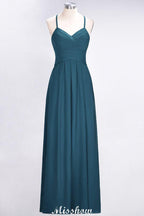 A-Line Halter V-Neck Sleeveless Bridesmaid Dress Ruffles Evening Swing Dress