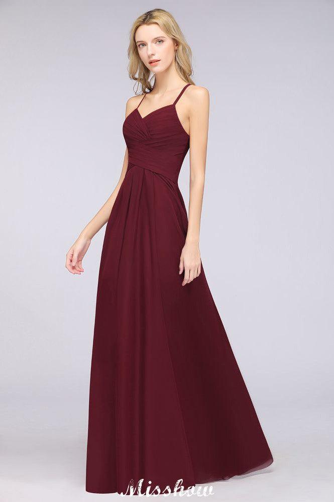 A-Line Halter V-Neck Sleeveless Bridesmaid Dress Ruffles Evening Swing Dress