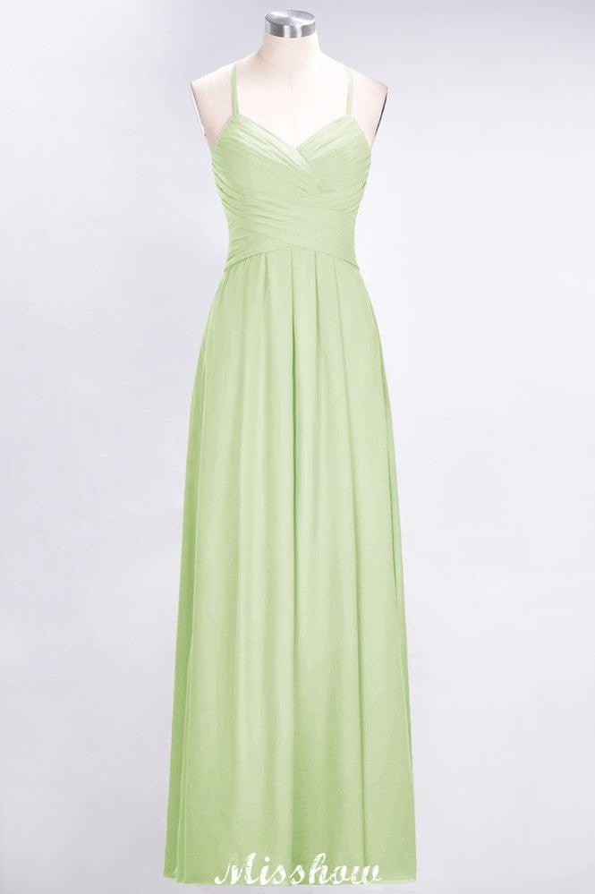A-Line Halter V-Neck Sleeveless Bridesmaid Dress Ruffles Evening Swing Dress