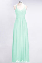 A-Line Halter V-Neck Sleeveless Bridesmaid Dress Ruffles Evening Swing Dress