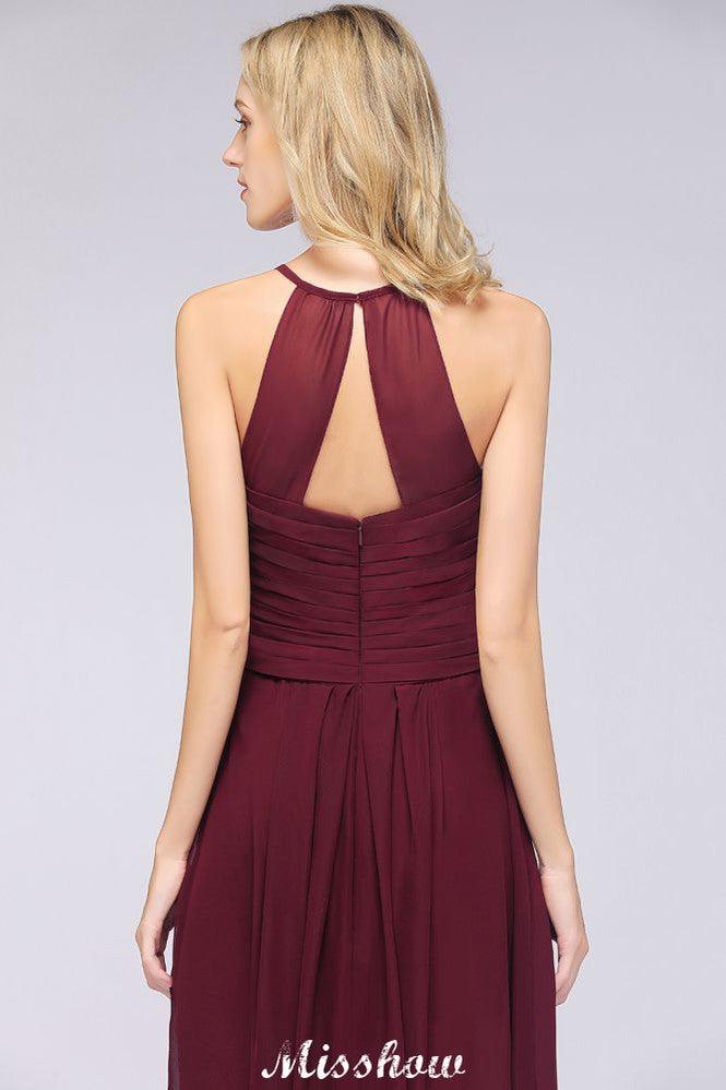 A-Line Halter V-Neck Sleeveless Bridesmaid Dress Ruffles Evening Swing Dress