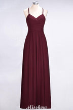 A-Line Halter V-Neck Sleeveless Bridesmaid Dress Ruffles Evening Swing Dress