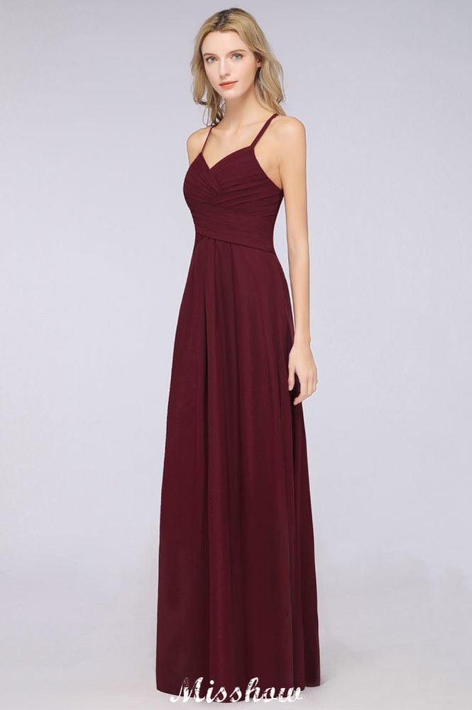 A-Line Halter V-Neck Sleeveless Bridesmaid Dress Ruffles Evening Swing Dress