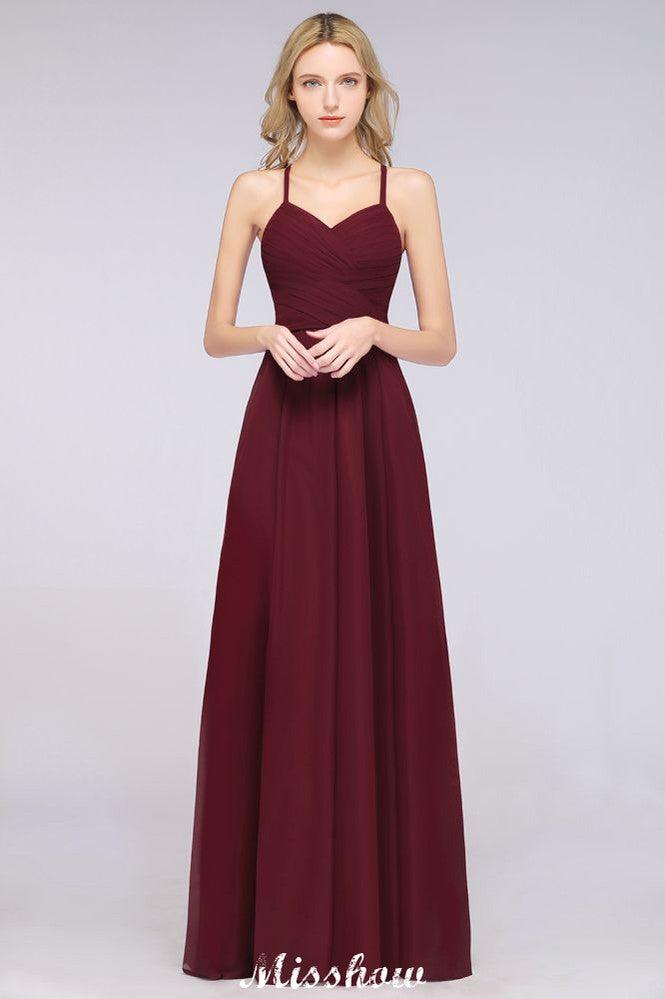 A-Line Halter V-Neck Sleeveless Bridesmaid Dress Ruffles Evening Swing Dress