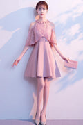 Robe de bal A-line à col haut en satin rose - Robes de soirée PD089