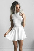 A-Line High Neck White Chiffon Homecoming Dress with Lace PD011 by pgmdress