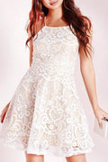 Robe de bal sans manches en dentelle avec bretelles croisées ivoire ligne A PD015