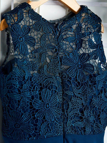 A-Linien-Brautjungfernkleid mit Rundhalsausschnitt und asymmetrischer Chiffonspitze