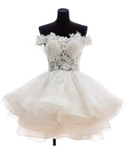 Teresia | Vestido de fiesta de línea A, de encaje y organza, con aplicaciones y tirantes caídos