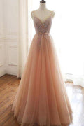 Robe de soirée à dos lacé avec bretelles en dentelle, tulle et paillettes, robe de bal  PSK059