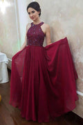 Robe de bal longue en mousseline de soie, coupe évasée, dos nu avec perles   PG968