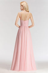 A-line Long Sweetheart Spaghetti Sleeveless Bridesmaid Dress