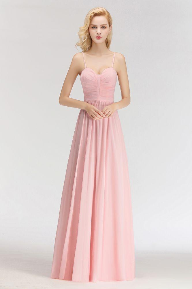 A-line Long Sweetheart Spaghetti Sleeveless Bridesmaid Dress