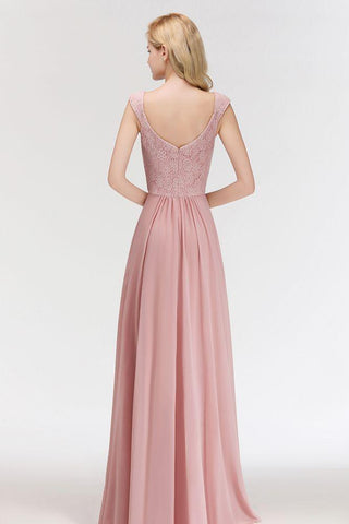 A-Linie, lang, V-Ausschnitt, ärmellos, formelles Partykleid, Spitzenoberteil, Chiffon, Brautjungfernkleid