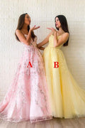 Robe de soirée longue en tulle modeste avec applications de dentelle en ligne A PSK165