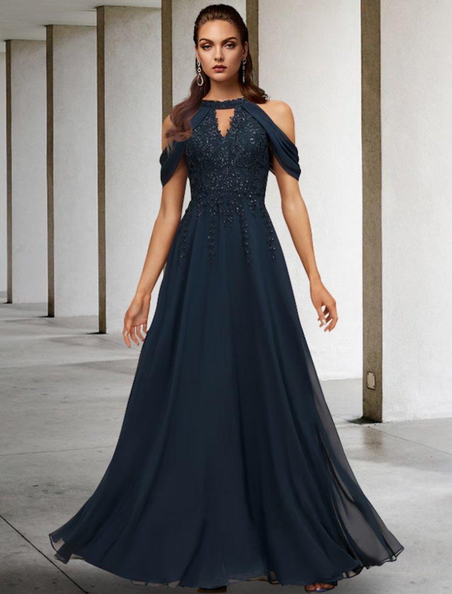 Vestido de mãe da noiva em corte A, tamanho grande, elegante, de alças finas, comprimento até ao chão, renda, tule, lantejoulas, sem mangas, com aplicações de lantejoulas