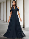 Vestido de Novia para la Madre de la Novia Talla Grande en Línea A, Elegante, Tirantes al Cuello, Largo hasta el Piso, de Encaje y Tul, Sin Mangas, con Aplicaciones de Lentejuelas