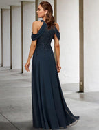 Vestido de mãe da noiva em corte A, tamanho grande, elegante, de alças finas, comprimento até ao chão, renda, tule, lantejoulas, sem mangas, com aplicações de lantejoulas