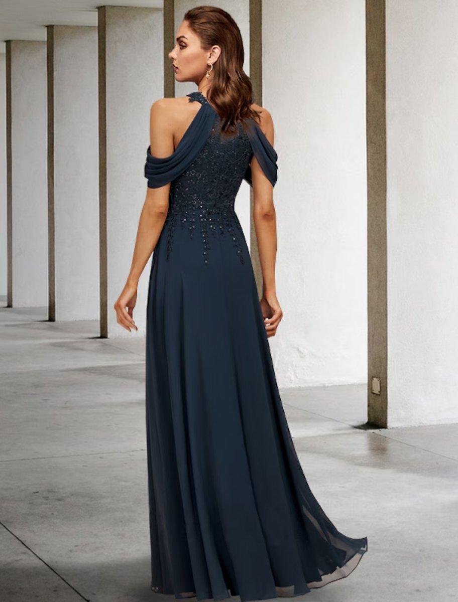 Vestido de mãe da noiva em corte A, tamanho grande, elegante, de alças finas, comprimento até ao chão, renda, tule, lantejoulas, sem mangas, com aplicações de lantejoulas