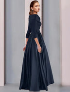 A-Line Mother of the Bride Dress Wedding Guest Elegant High Low Sweet Spaghetti Strap Asymmetrical Tea Length Satin 3/4 Length Sleeve with Pleats Fall