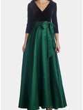 Vestido de Novia para la Madre de la Novia en Línea A, Invitado a la Boda, Elegante, Escote en V, Largo hasta el Suelo, Satén, Terciopelo, Manga de Tres Cuartos con Lazo(s) y Fruncido
