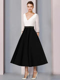 A-Linie Kleid für die Brautmutter, Hochzeitsgast, elegant, V-Ausschnitt, knielang, Chiffon, Satin, kurze Ärmel, mit Schärpe/Band, Farbblock