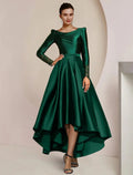 Robe de mariée pour la mère de la mariée style A-Line Invitée de mariée Élégant Col en cœur asymétrique longueur thé Satin Dentelle Manches longues avec plissés