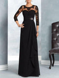 Robe de mariée pour la mère de la mariée style A-Line Invitée de mariée Élégant Col ras du cou Longueur sol Chiffon Dentelle Manches trois-quarts avec applications de ruban / ceinture