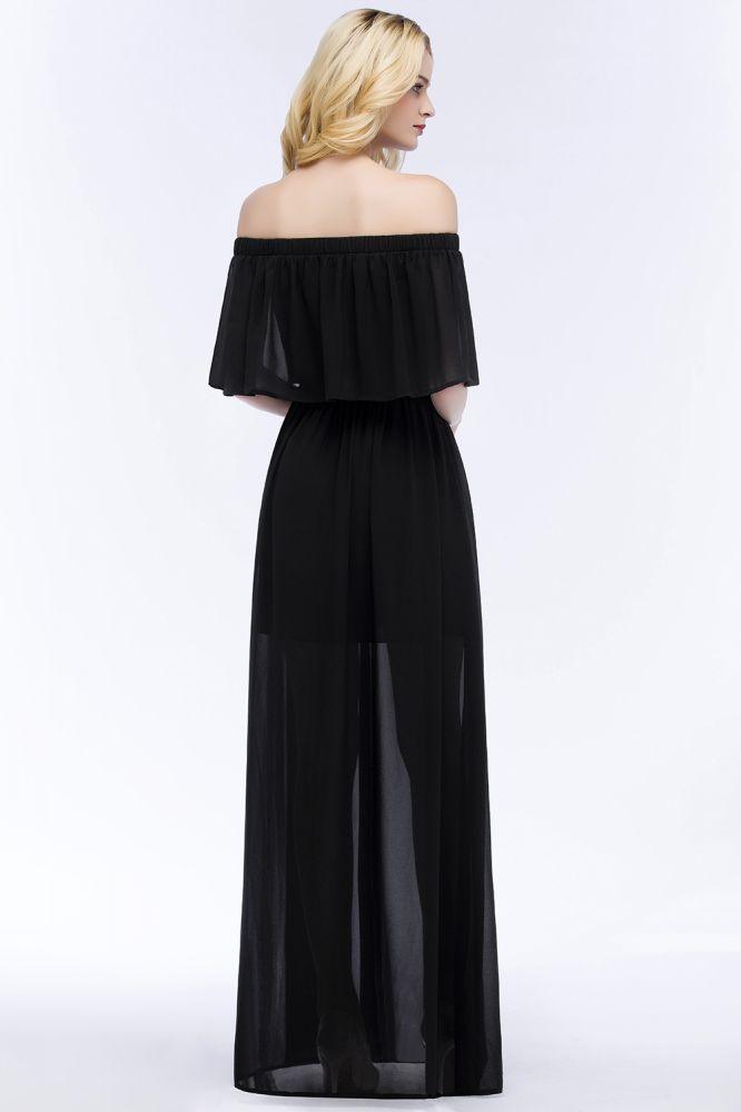 A-line Off-the-shoulder Floor Length Black Chiffon Bridesmaid Dresses
