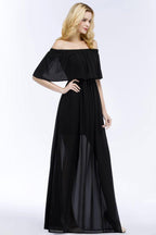 A-line Off-the-shoulder Floor Length Black Chiffon Bridesmaid Dresses