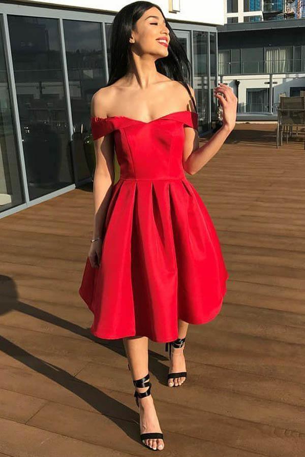 Vestido de Satén Rojo Plisado Tipo A Sin Mangas para Baile de Regreso PD313