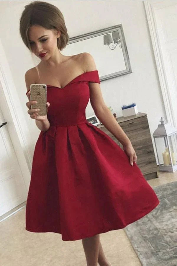 Vestido de Satén Rojo Plisado Tipo A Sin Mangas para Baile de Regreso PD313