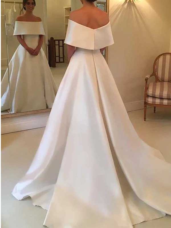 Elegantes A-Linien-Brautkleid aus Satin in Elfenbein, WD0457